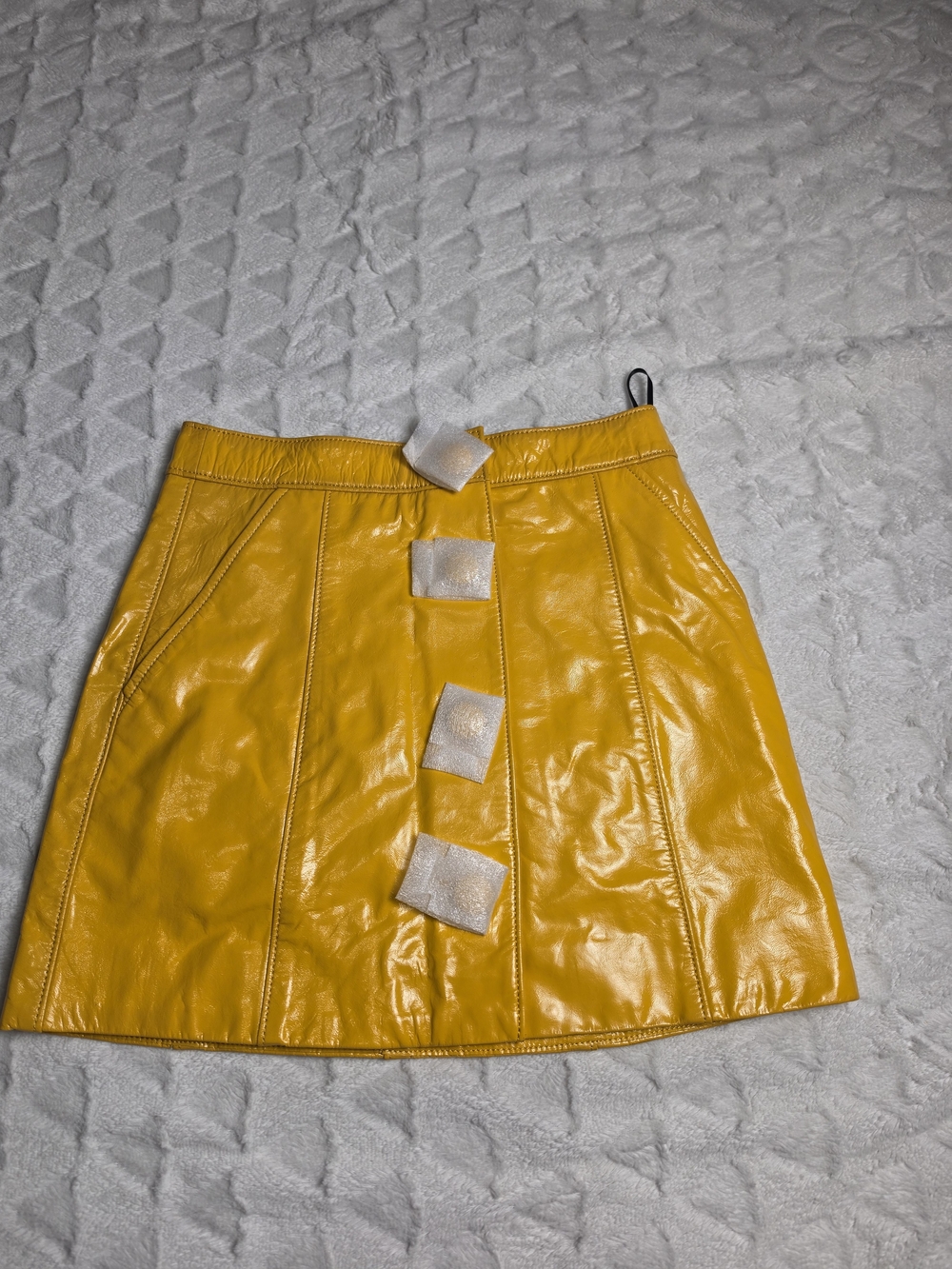 Coach Yellow Patent Mini Skirt with Decorative Front Tabs